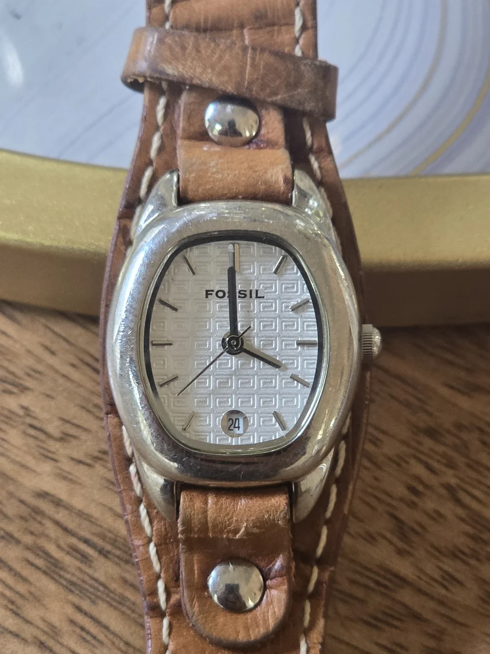 Fossil Women's Tan Leather Strap Silver Dial Watch